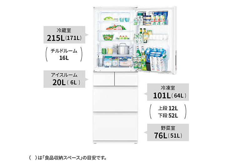 SHARP 冷蔵庫　SJ-G413G-W（５ドア、 414L） 仕様 / 寸法 | SJ-W413G | 冷蔵庫：シャープ