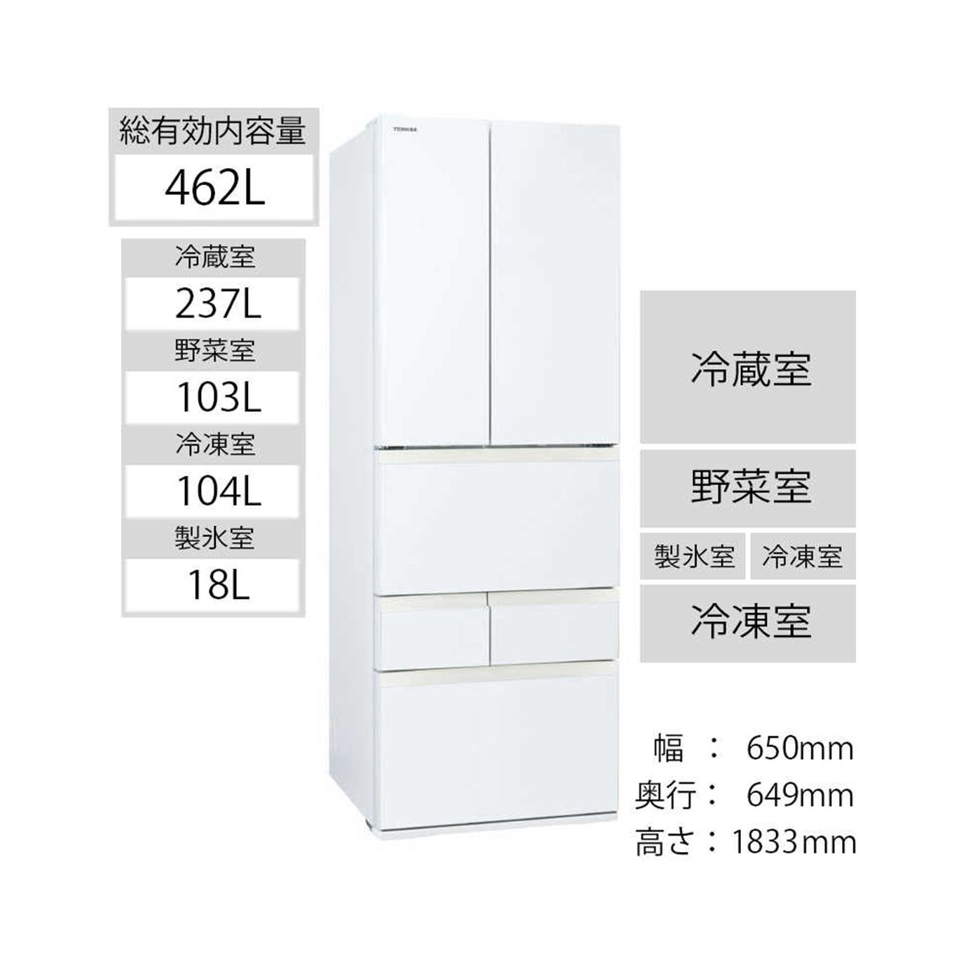 グリーン住宅ポイント6ドア冷蔵庫(フレンチドアタイプ/462L)イメージ