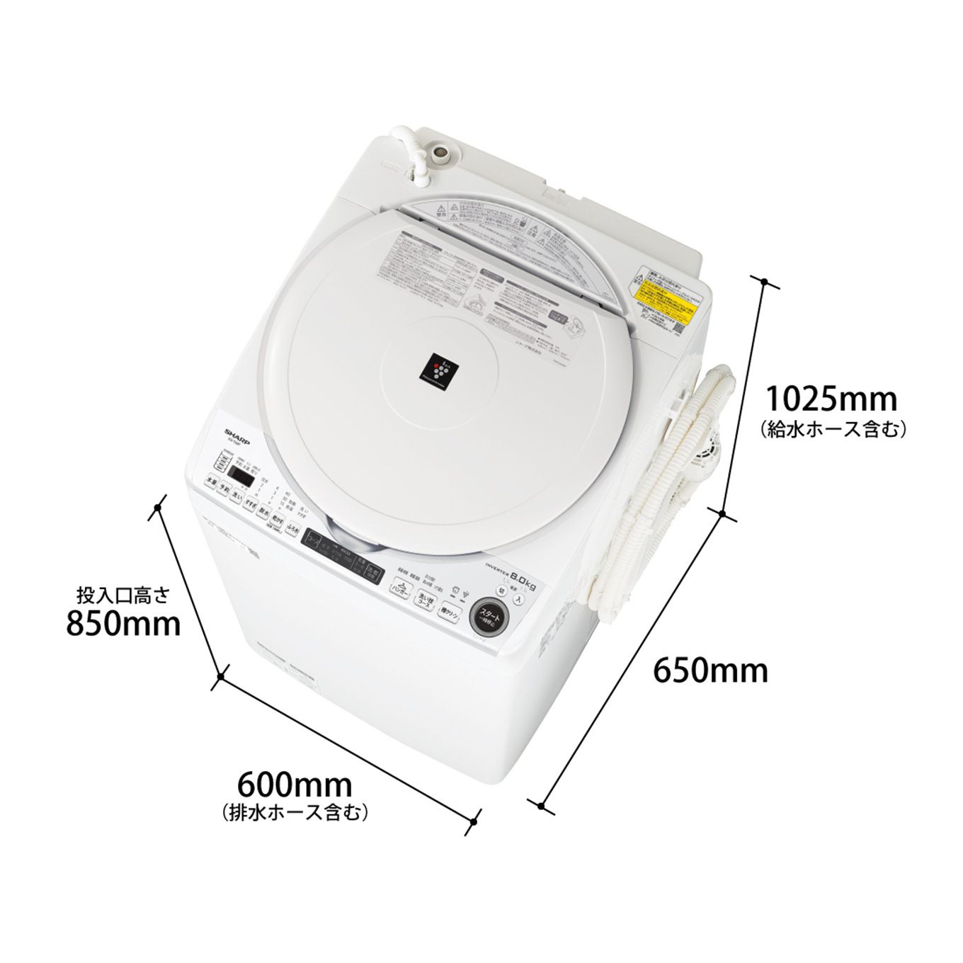 グリーン住宅ポイント縦型乾燥洗濯機 ES-TX8F(洗濯8.0kg/乾燥4.5kg/ヒータ乾燥/ふろ水ポンプ付)イメージ