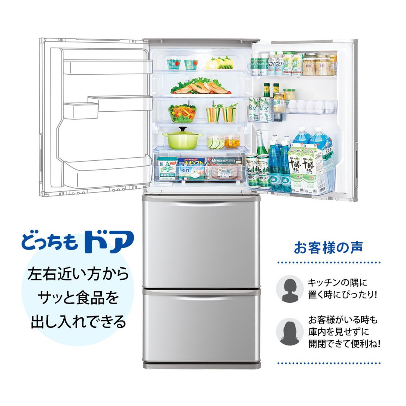 グリーン住宅ポイント冷蔵庫 SJ-W354H(350L/3ドア/左右開きタイプ)イメージ