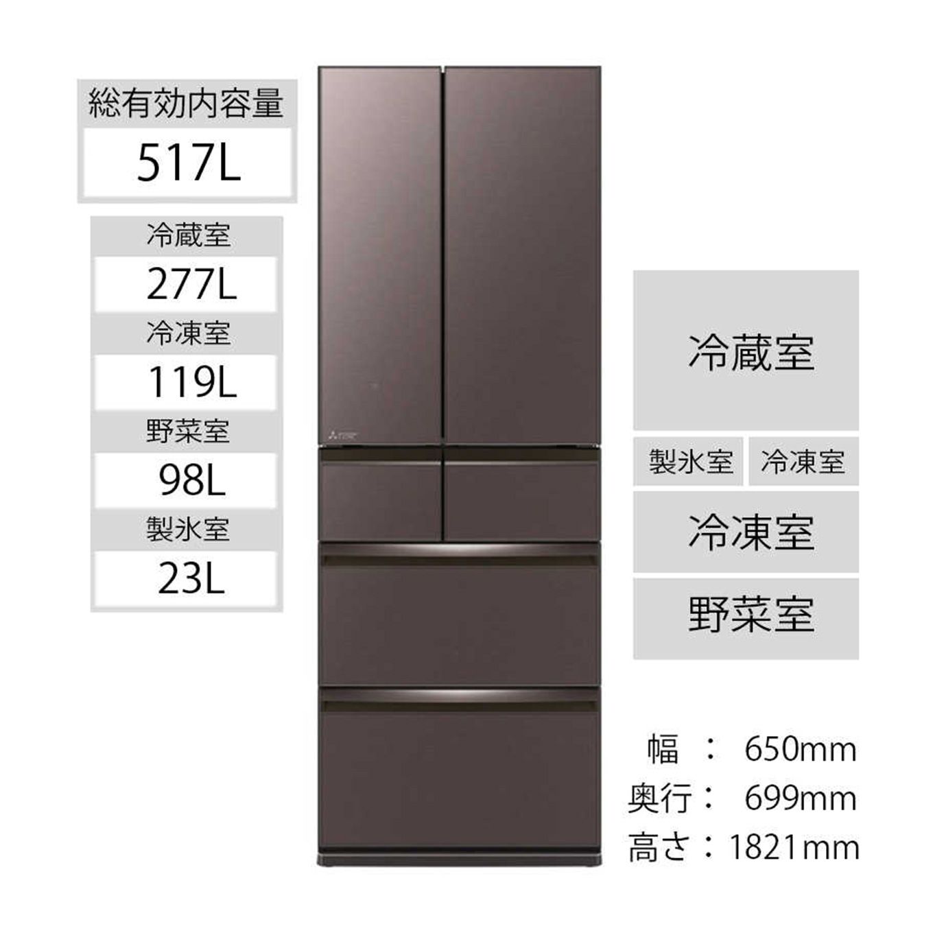 グリーン住宅ポイント6ドア冷蔵庫 置けるスマート大容量 WXDシリーズ(517L/フレンチドア)イメージ