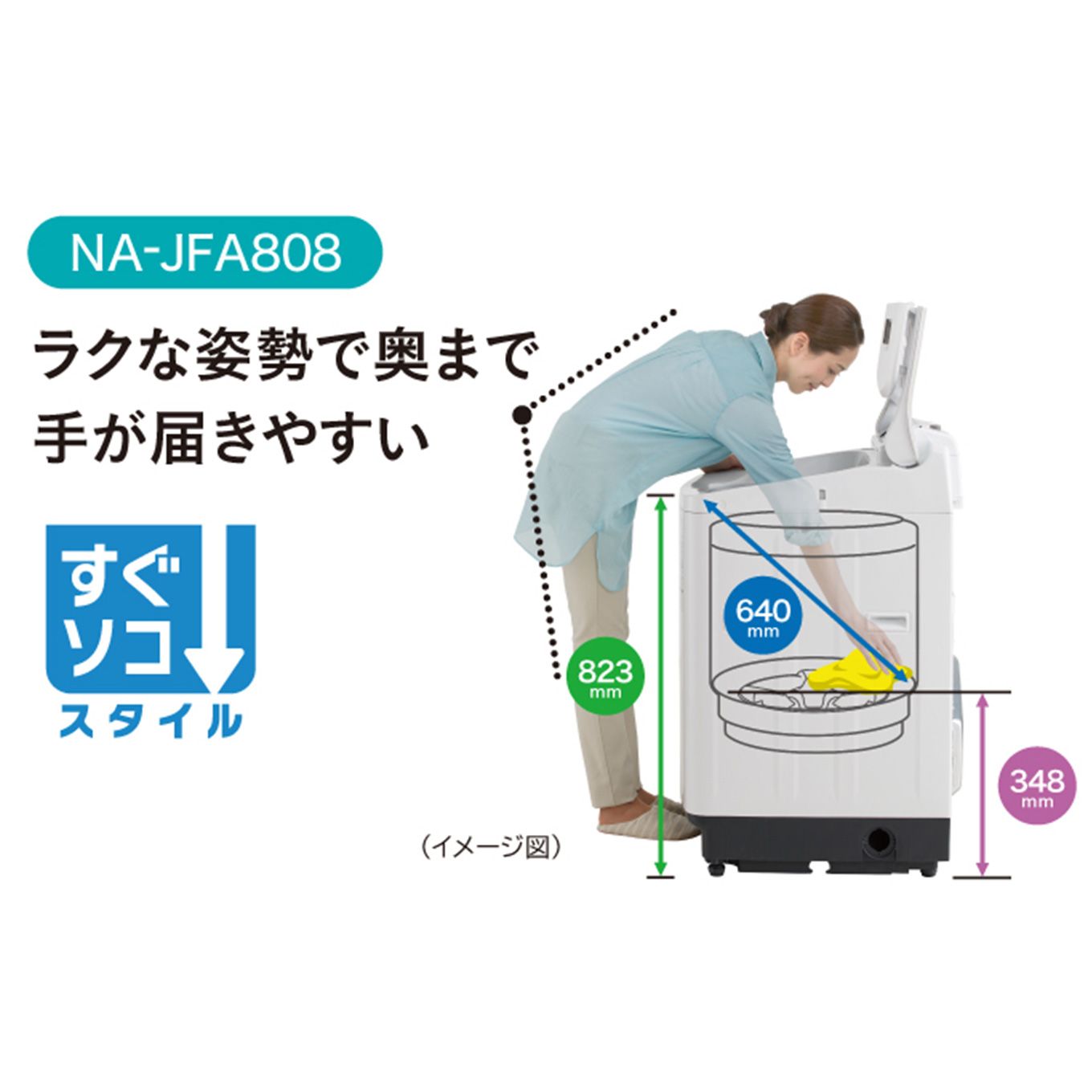 グリーン住宅ポイント全自動洗濯機 NA-JFA808(洗濯8.0kg/乾燥機能無/上開き)イメージ