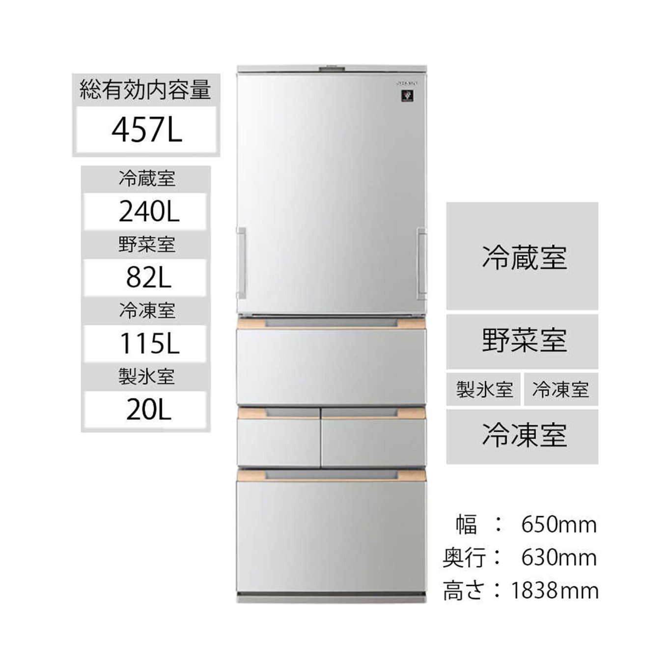グリーン住宅ポイント5ドア プラズマクラスター冷蔵庫(457L / 左右開きタイプ)イメージ