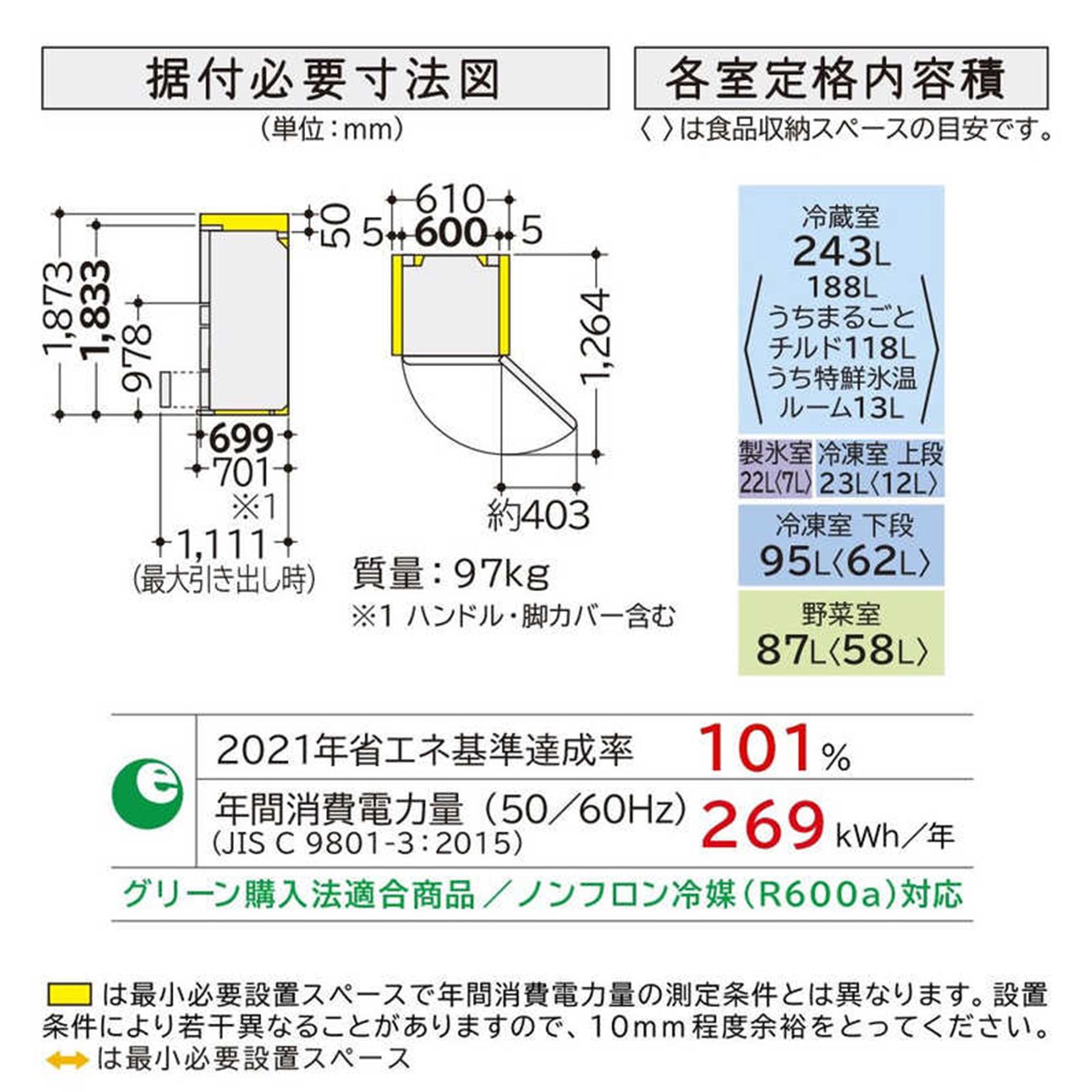 グリーン住宅ポイント5ドア冷蔵庫 HWSシリーズ R-HWS47R(右開き/470L)イメージ