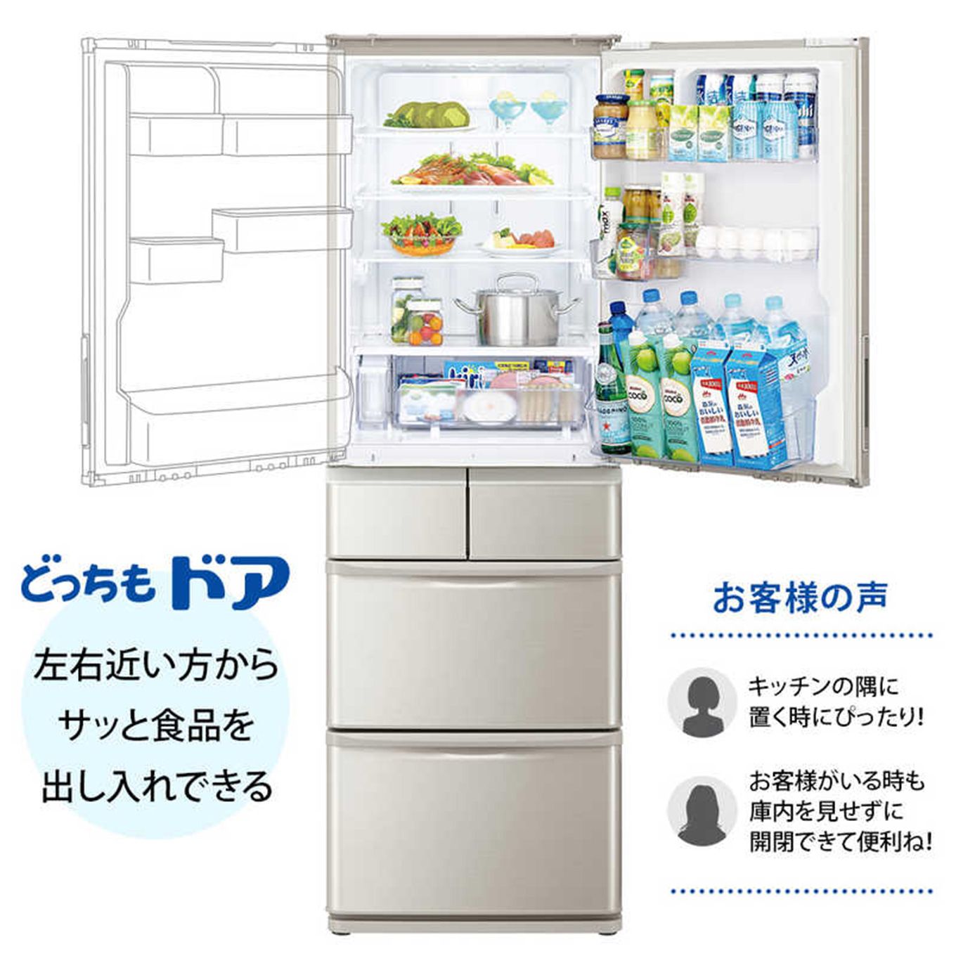 グリーン住宅ポイントプラズマクラスター冷蔵庫 SJ-X415H(5ドア/左右開き・どっちもドア/412L)イメージ