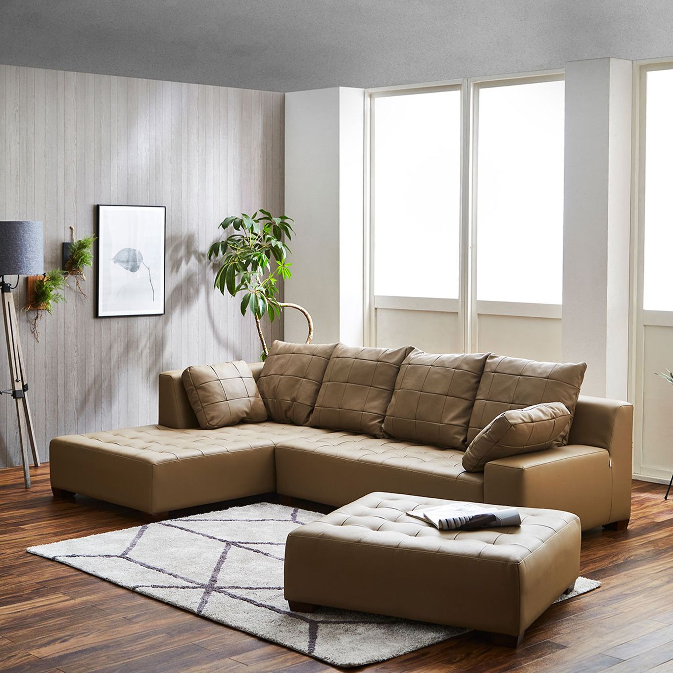 グリーン住宅ポイント本革 右カウチソファ オットマン付き ワイド(設置・組立て付き)イメージ