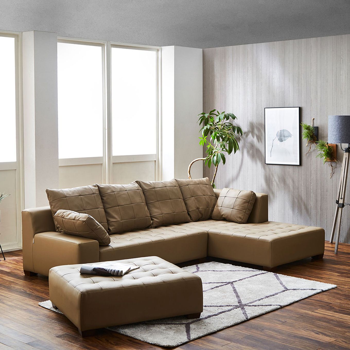 グリーン住宅ポイント本革 左カウチソファ オットマン付き ワイド(設置・組立て付き)イメージ