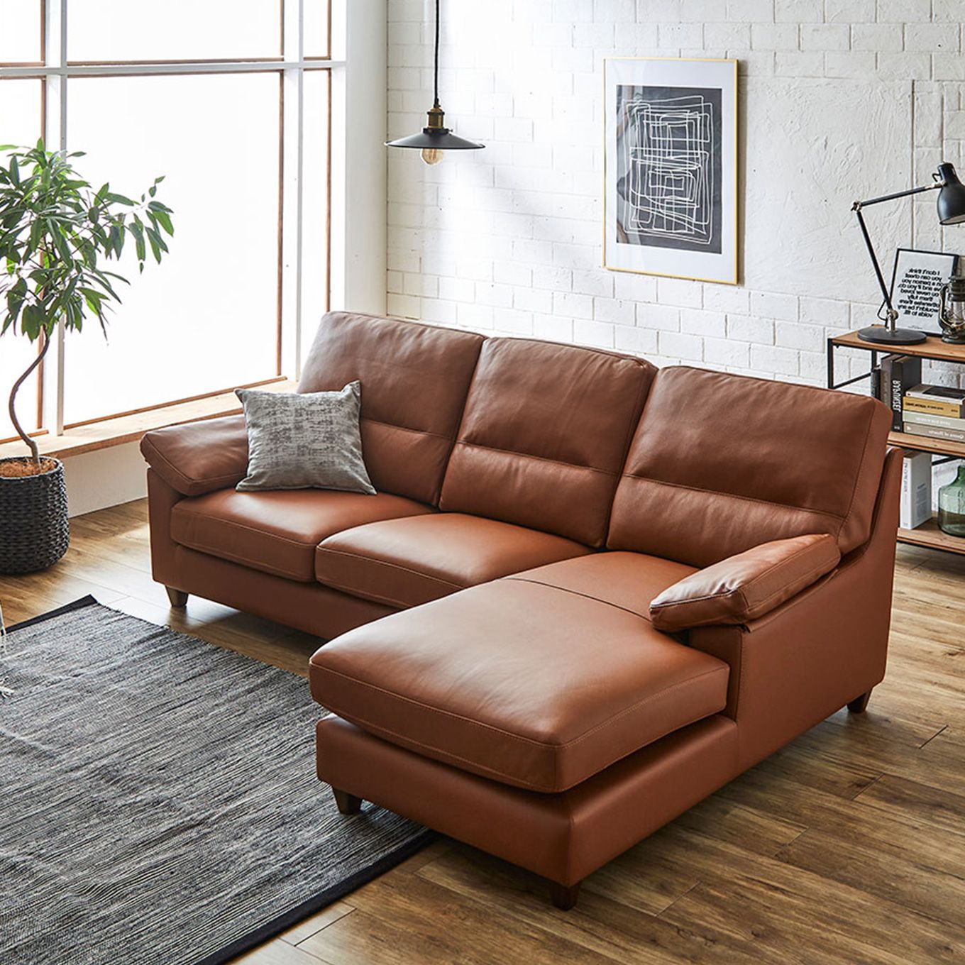 グリーン住宅ポイント厚革使用 ハイクラス 左カウチソファ(設置・組立て付き)イメージ