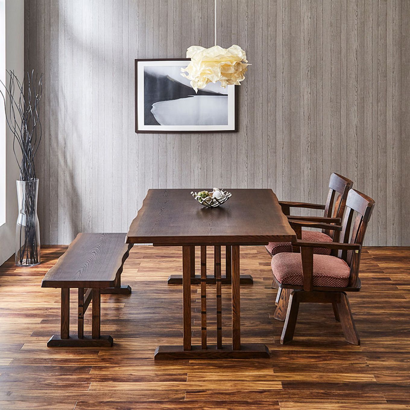 グリーン住宅ポイント素朴な風合い 幅150 ダイニング4点セット 一枚板風(開梱設置・組み立て付き)イメージ