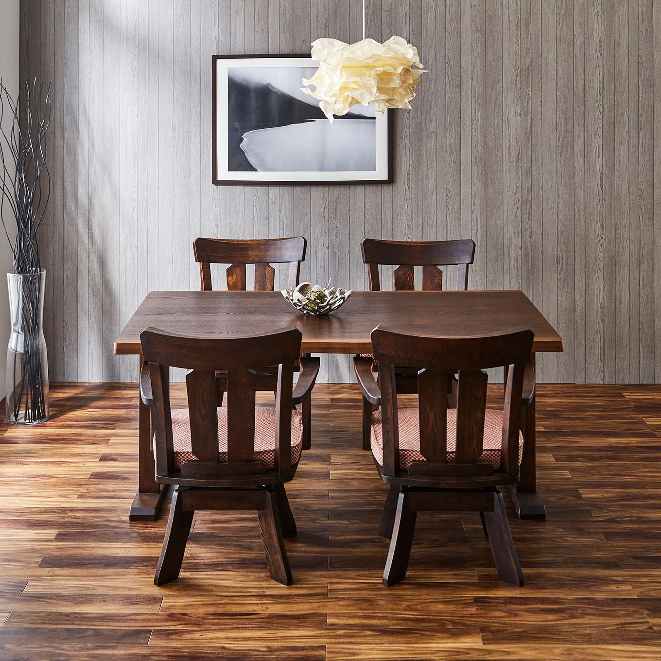 グリーン住宅ポイント素朴な風合い 幅150 ダイニング5点セット 一枚板風(開梱設置・組み立て付き)イメージ