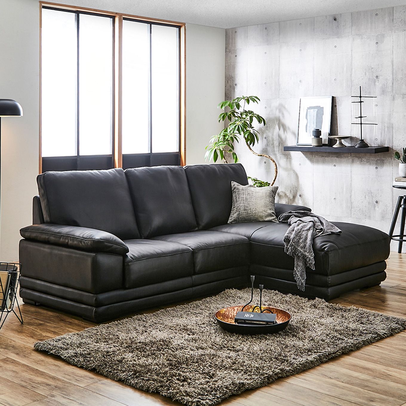 グリーン住宅ポイント左カウチソファ 本革 イタリアンレザー(設置・組立て付き)イメージ