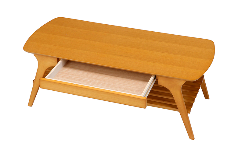 スマートなデザインながら
引き出し付きでリモコンや小物収納に便利!