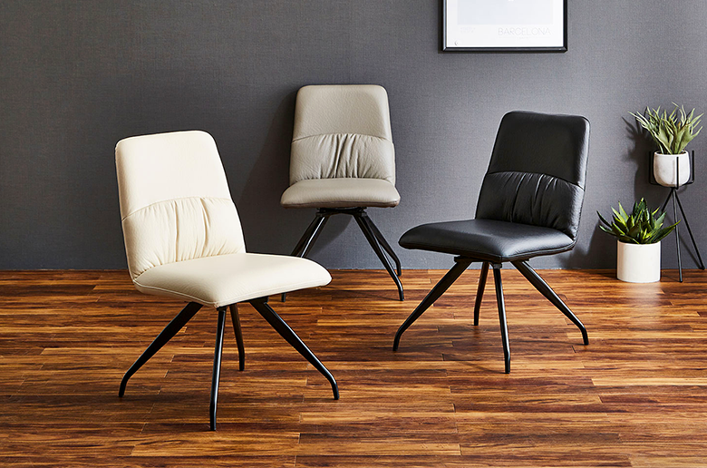 傷や汚れに強くお手入れがラク
実用性とデザイン性を兼ね備えた360度回転式のチェア