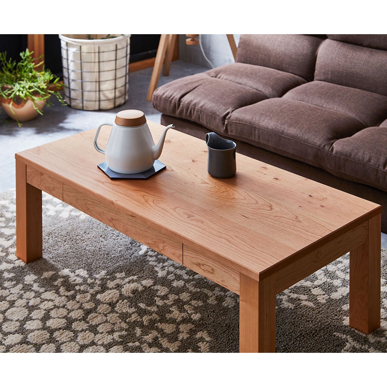 グリーン住宅ポイント無垢材 センターテーブル 凛 ローテーブル 引き出し付 幅1000(設置付き)イメージ
