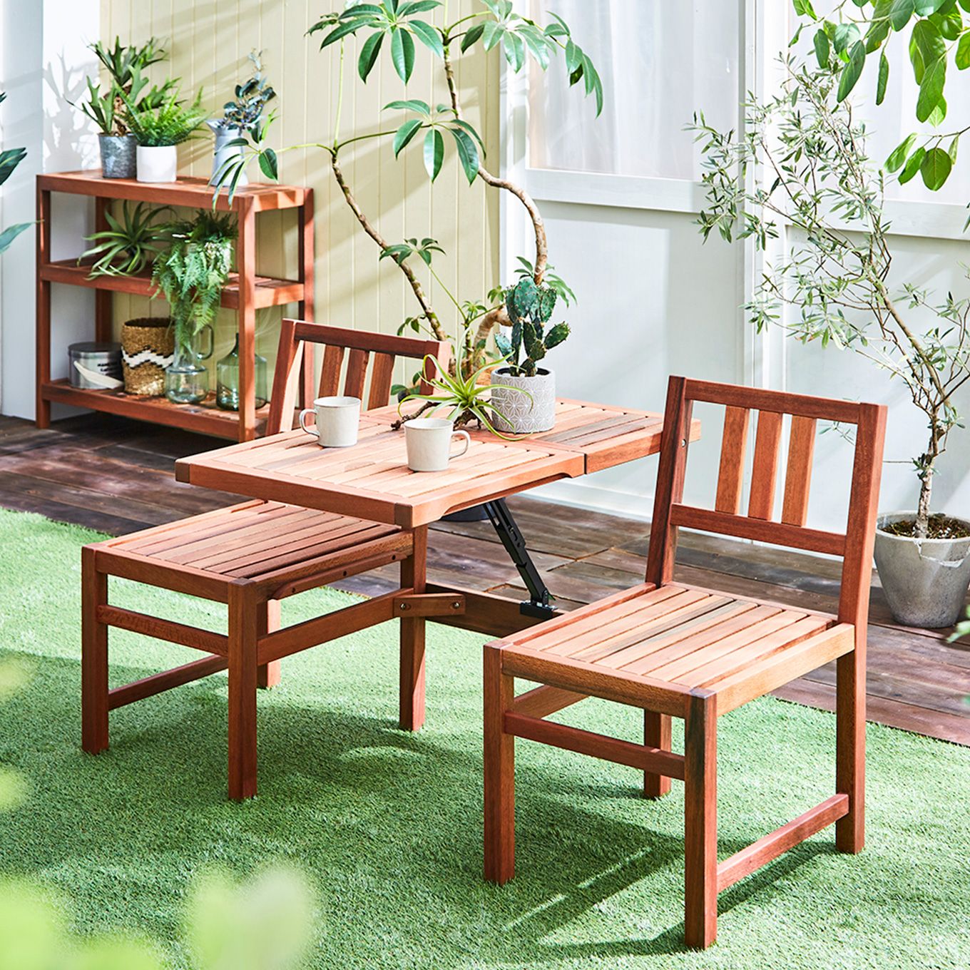 グリーン住宅ポイント無垢材 折りたたみテーブル付きベンチ(設置・組立て付き)アウトドア家具イメージ