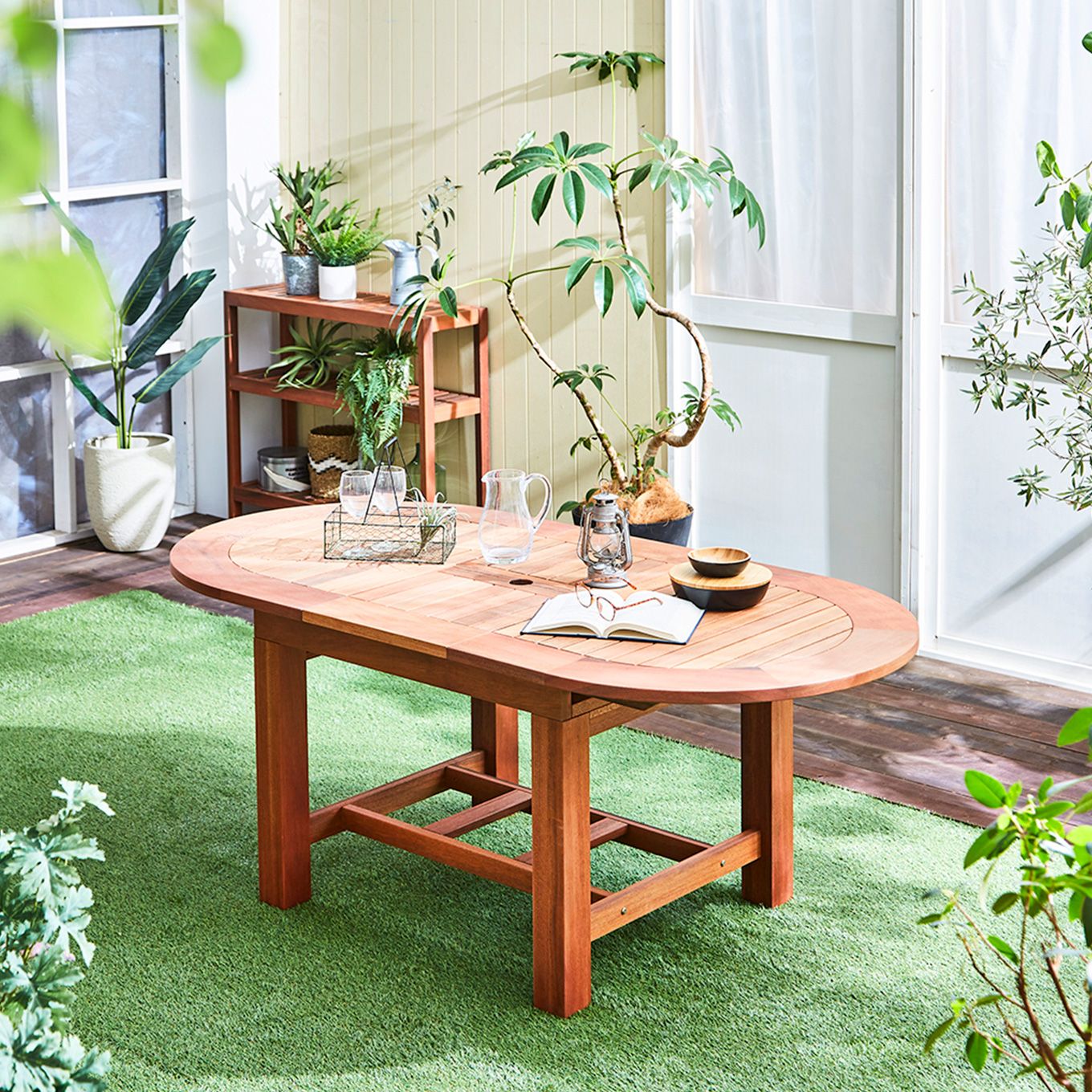 グリーン住宅ポイント無垢材 伸長式テーブル(設置・組立て付き)アウトドア家具イメージ